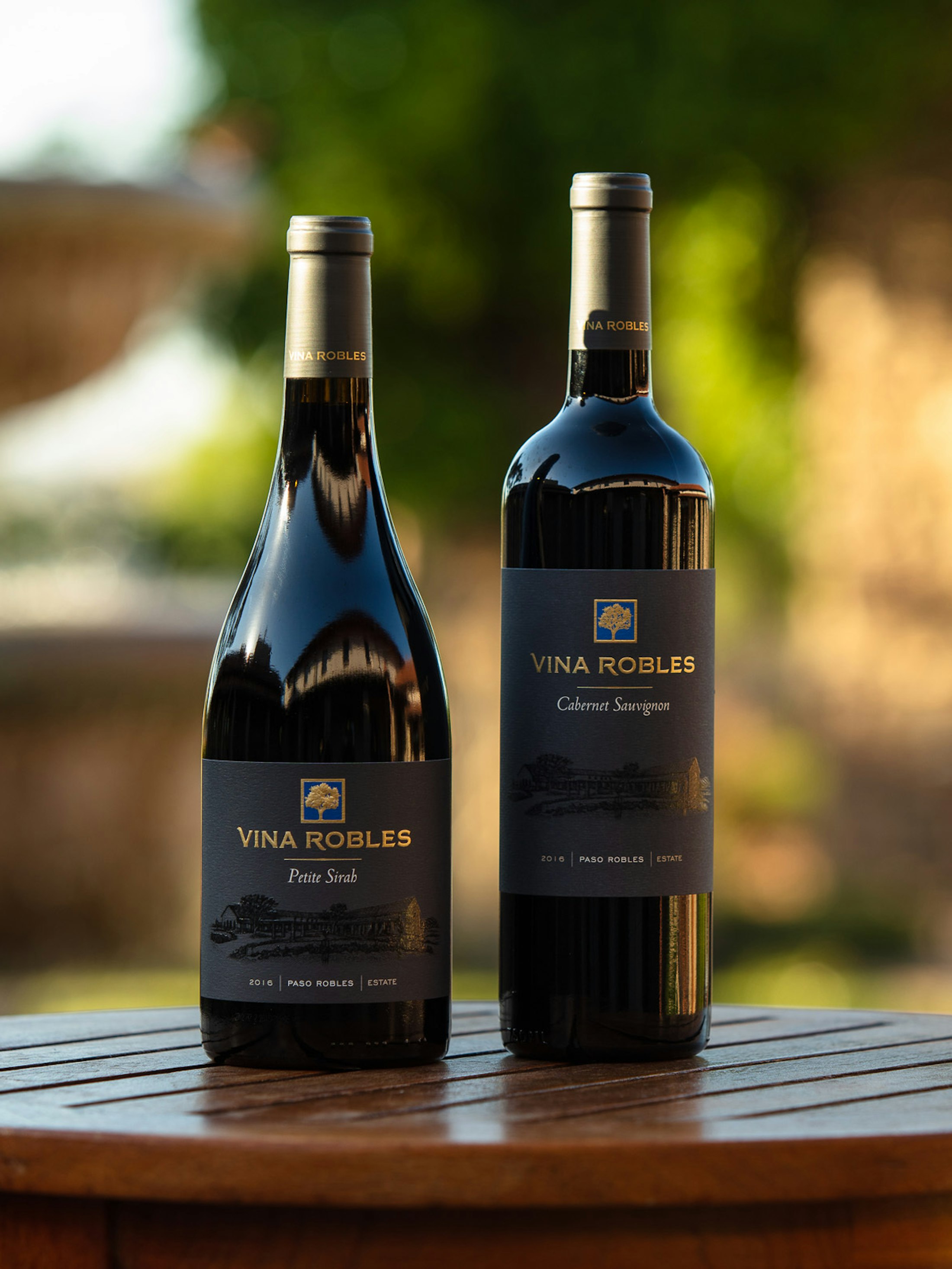 Vina Robles Petite Sirah and Cabernet Sauvingon bottles on a table